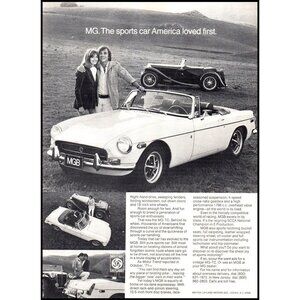 1973 MG MGB White Convertible Roadster Vintage Print Ad America Couple Wall Art